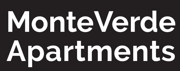 The image displays the words "MonteVerde Apartments" in white text on a black background.